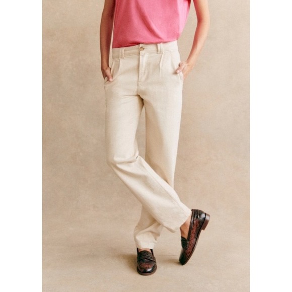 Sezane Pants - Sezane Manu Trousers Womens 36 US 4 Mottled Ecru Pleated Organic Cotton Pants‎